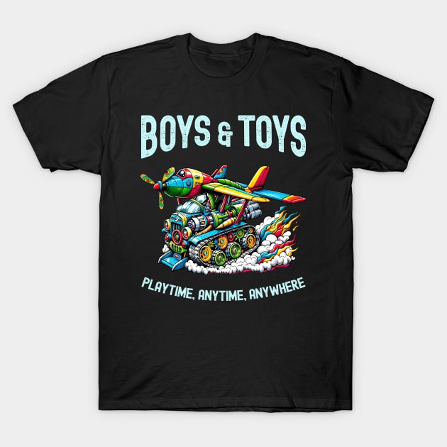 Boys & Men's Love for Toys - Retro Plane & Truck Art Print T-Shirt by KontrAwersPL